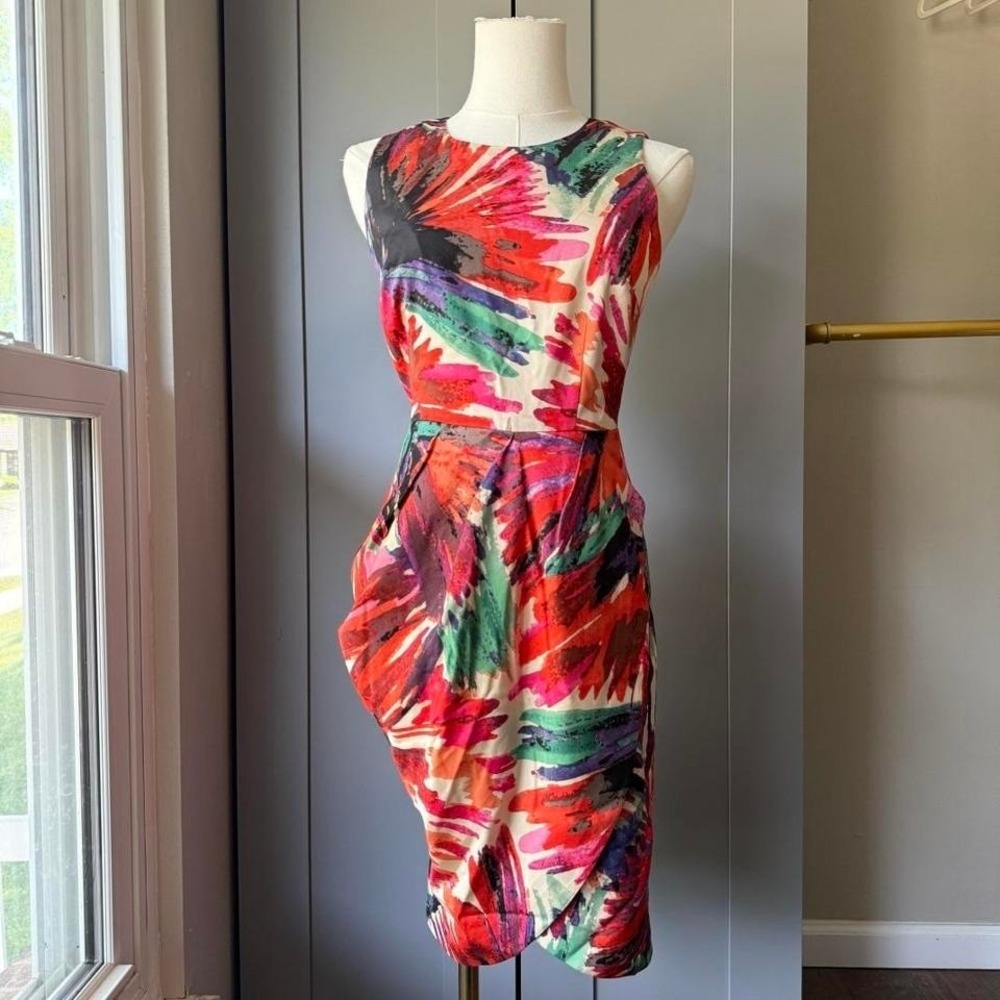 Ann Taylor Petite Dress Women's 4P Multicolor Abstract Print Sleeveless Sheath
